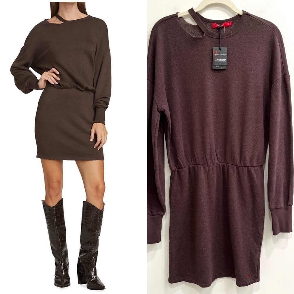 N: Philanthropy Alexandria dress distressed neckline brown size small NWT